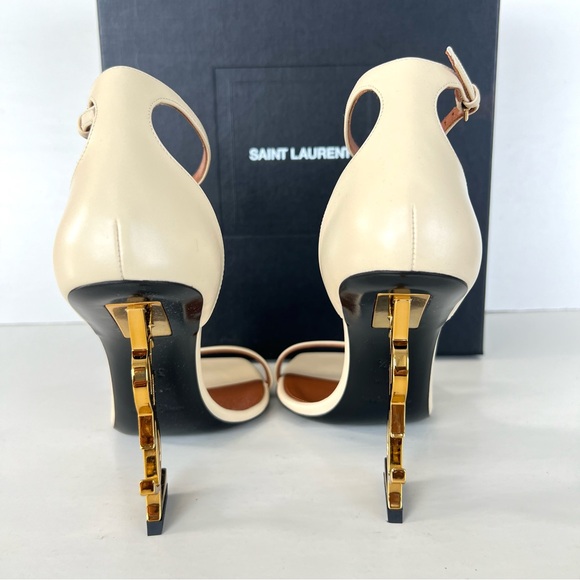 SAINT LAURENT Opyum Beige Leather Ankle Strap Open Toe Heel Sandals Sz 38.5 NWT - Picture 7 of 12